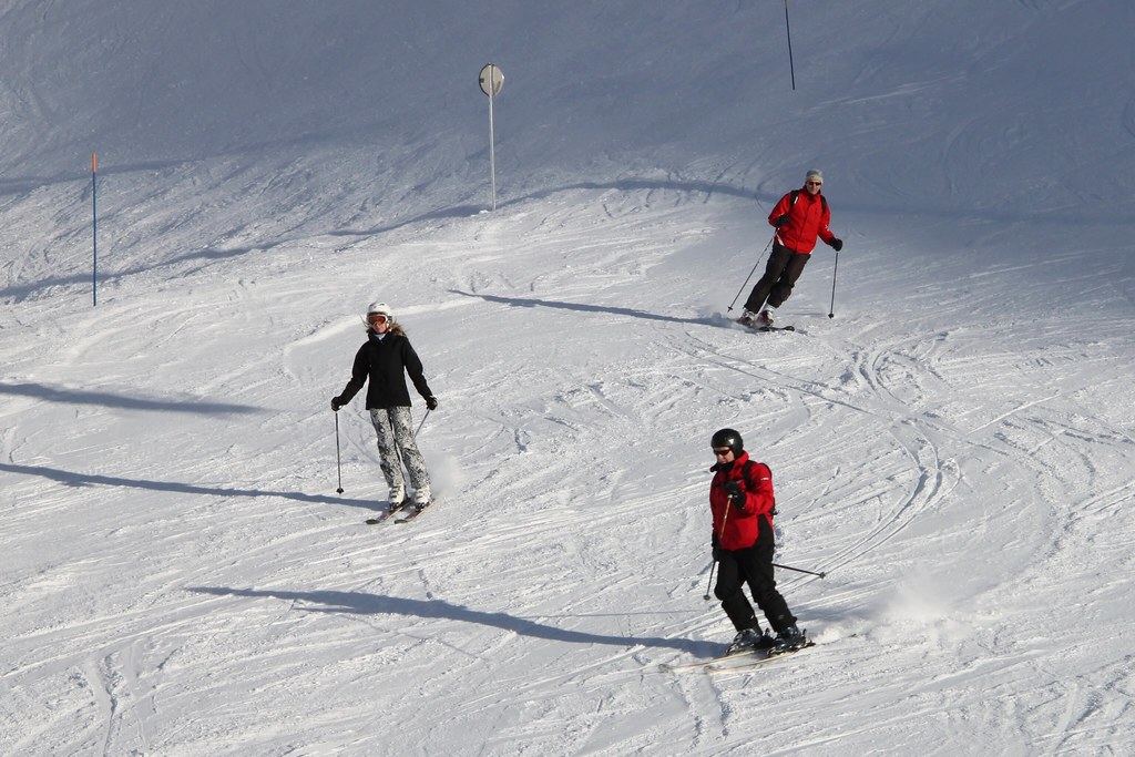 Skieurs et snowboardeurs sur un grand domaine de montagne
